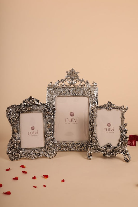 Silver Plated Handcrafted Photo Frame Set of 3 – Timeless Elegance for Home Décor & Gifting | Rutvi India