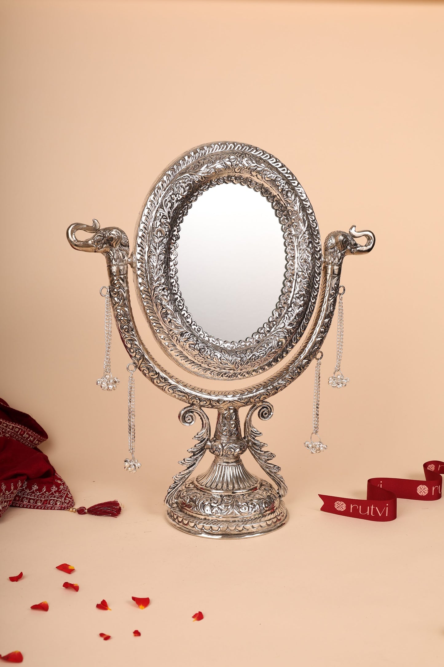 German Silver Table Mirror – Large Ornate Handcrafted Dressing Mirror for Home & Gifting