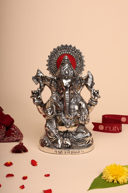 German Silver Lord Ganesh Idol – Handcrafted Statue for Pooja, Home Temple & Gifting