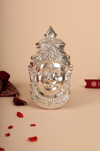 German Silver Gowri Face Idol – Traditional Devi Face for Varamahalakshmi & Puja Celebrations