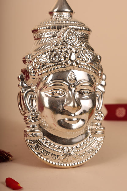 German Silver Gowri Face Idol – Traditional Devi Face for Varamahalakshmi & Puja Celebrations