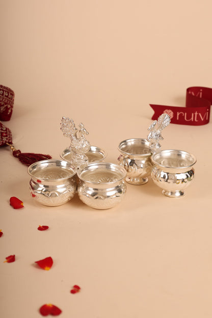 German Silver Peacock Design 3-in-1 Kumkum Bharani – Traditional Pooja Box for Haldi, Kumkum & Chandan