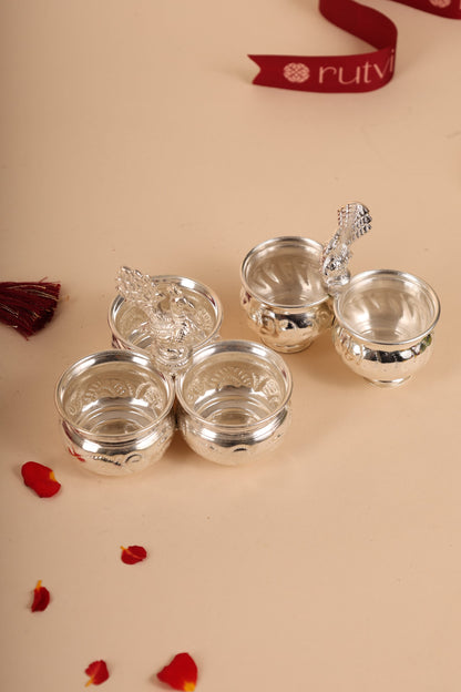 German Silver Peacock Design 3-in-1 Kumkum Bharani – Traditional Pooja Box for Haldi, Kumkum & Chandan