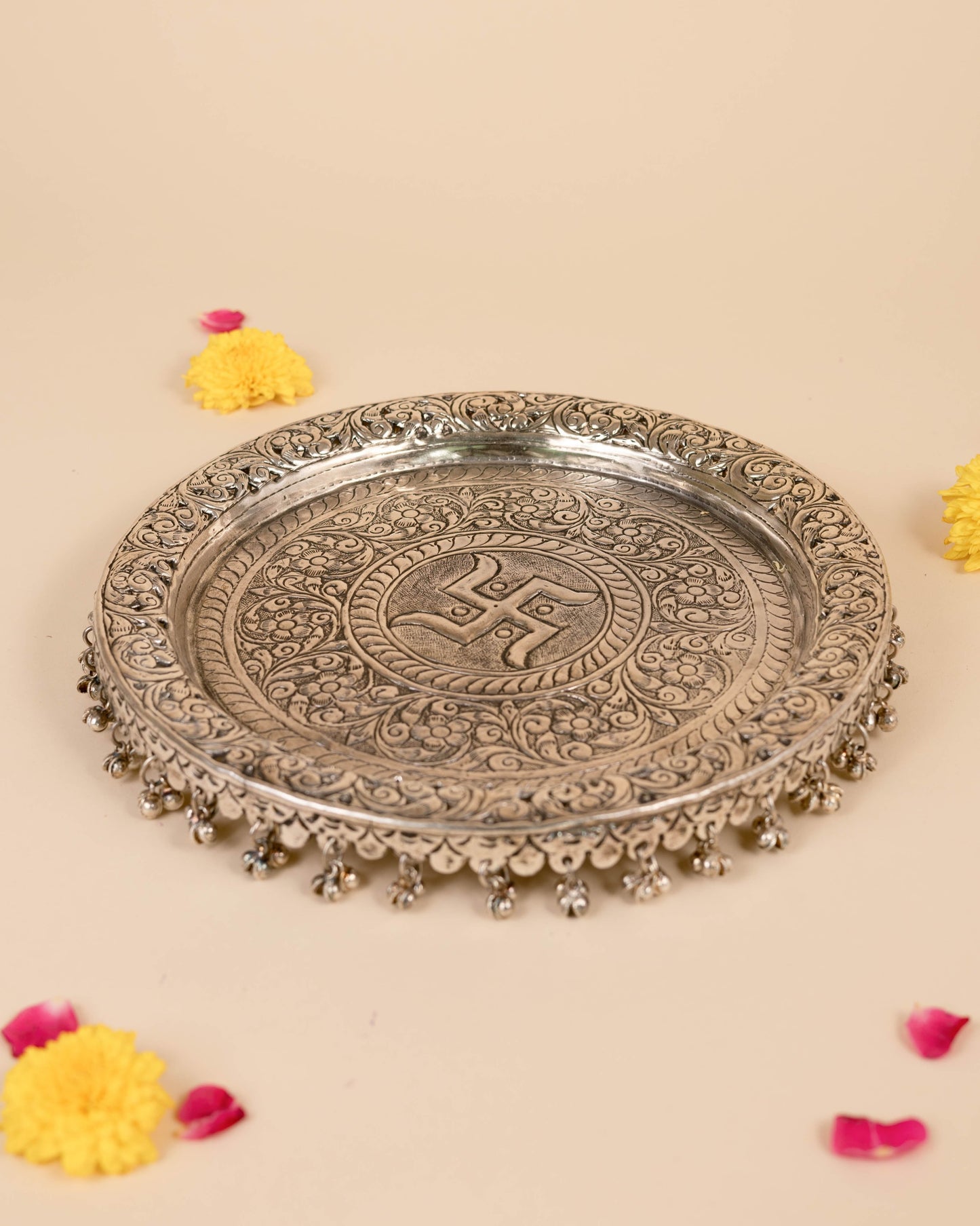 German Silver Thali with Tassels