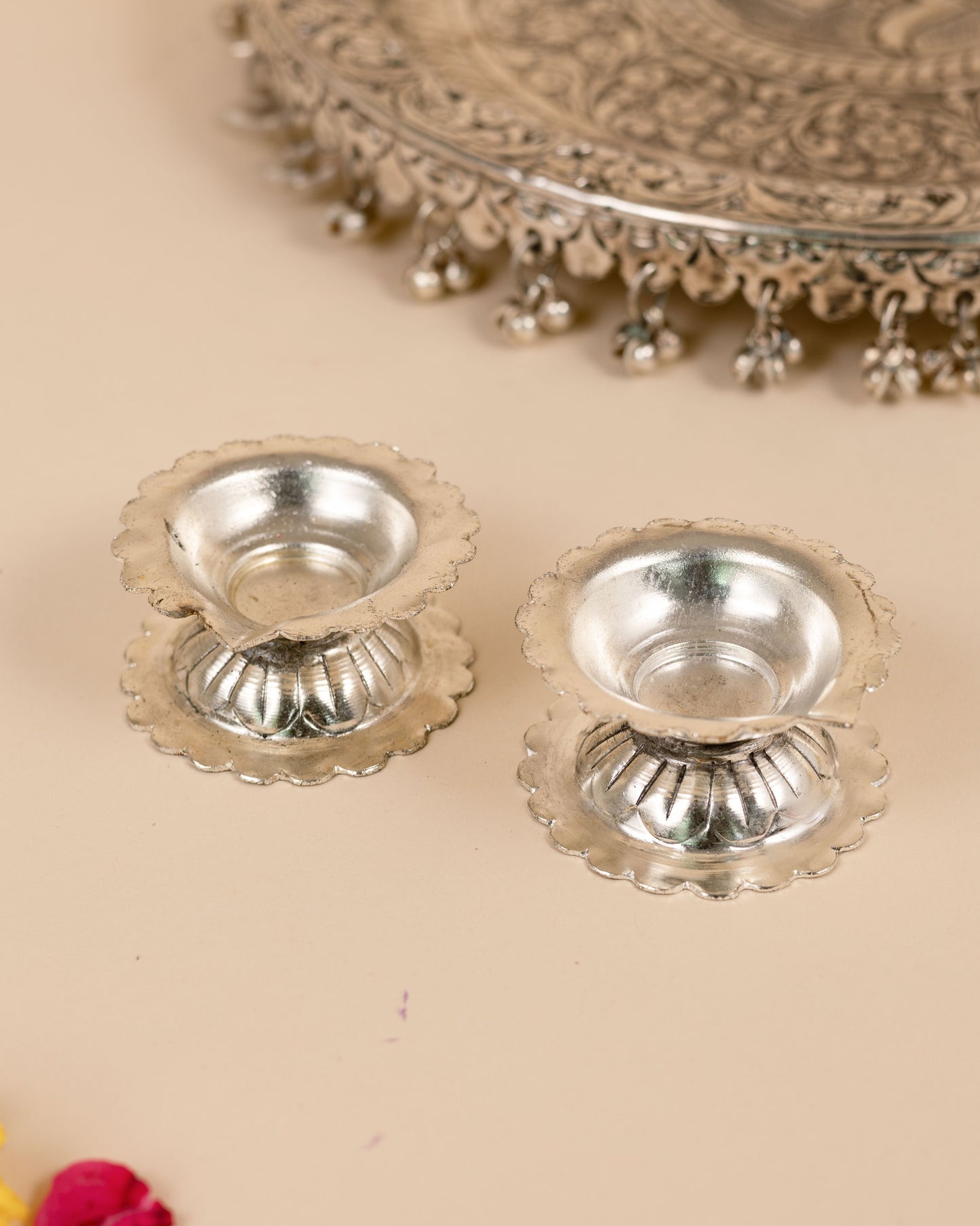 German Silver Thali with Tassels