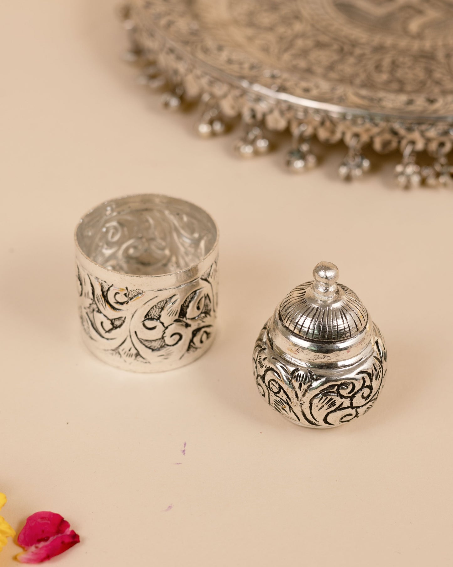 German Silver Thali with Tassels