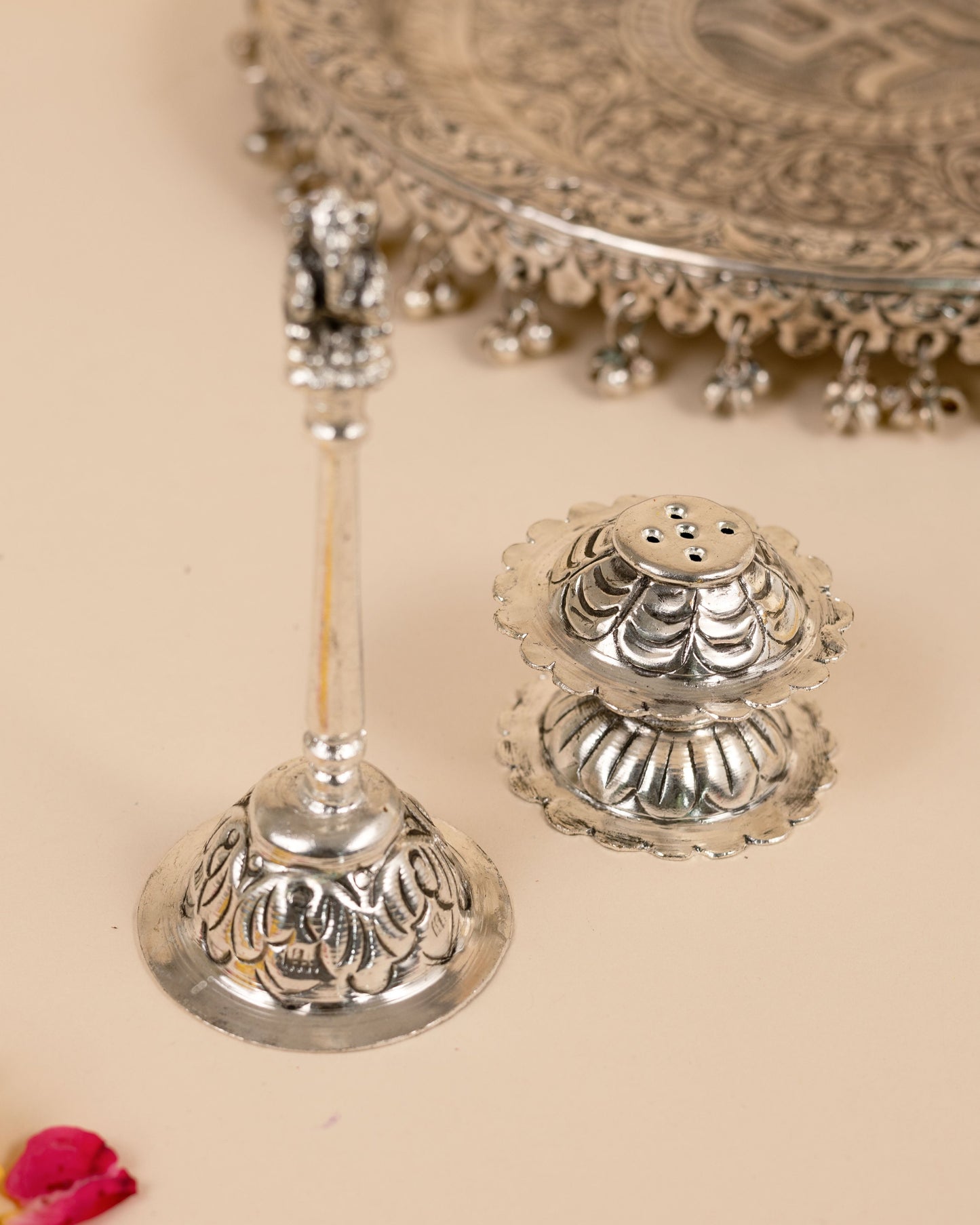 German Silver Thali with Tassels