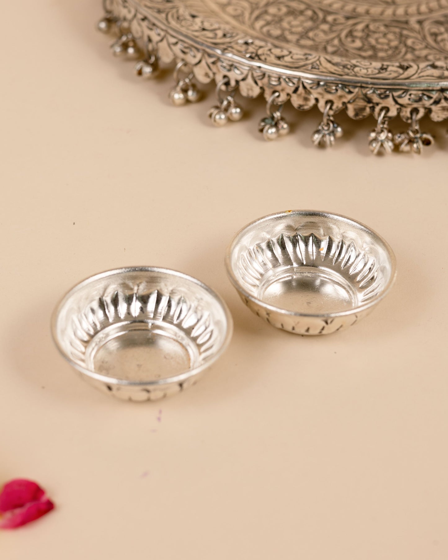 German Silver Thali with Tassels