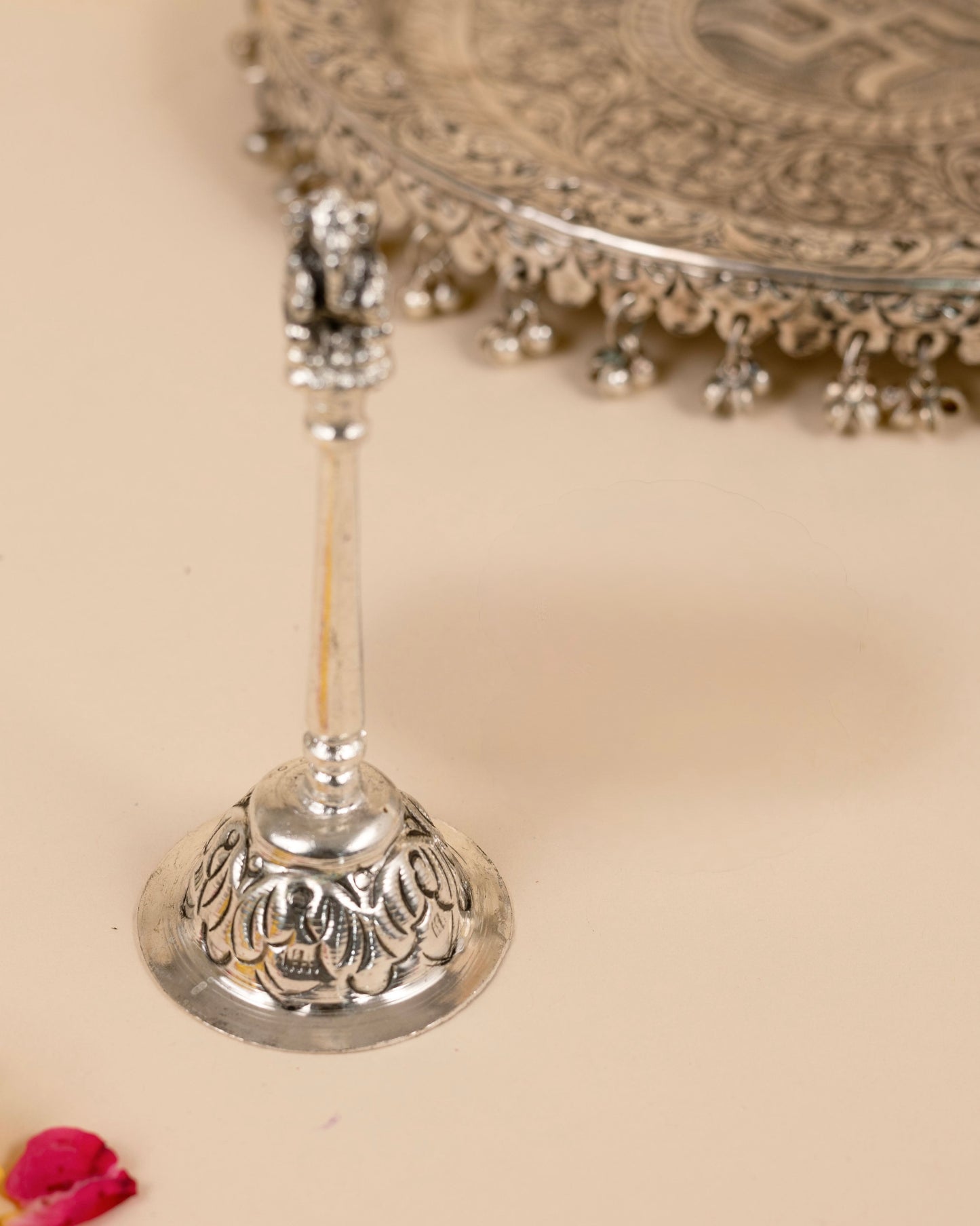 German Silver Pooja Thali with Colorful Tassels – A Perfect Blend of Tradition & Elegance