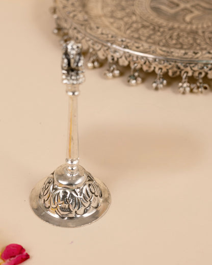 German Silver Pooja Thali with Colorful Tassels – A Perfect Blend of Tradition & Elegance