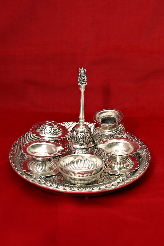 German Silver Pooja Thali Set