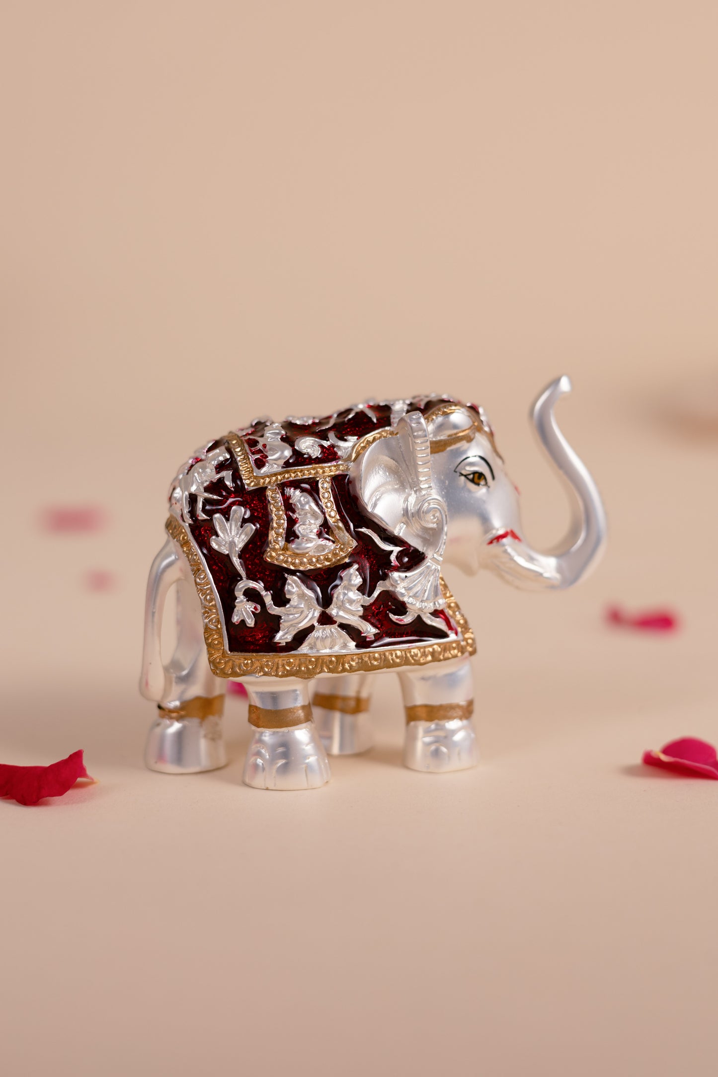 Silver Plated Red Meena Elephant Set