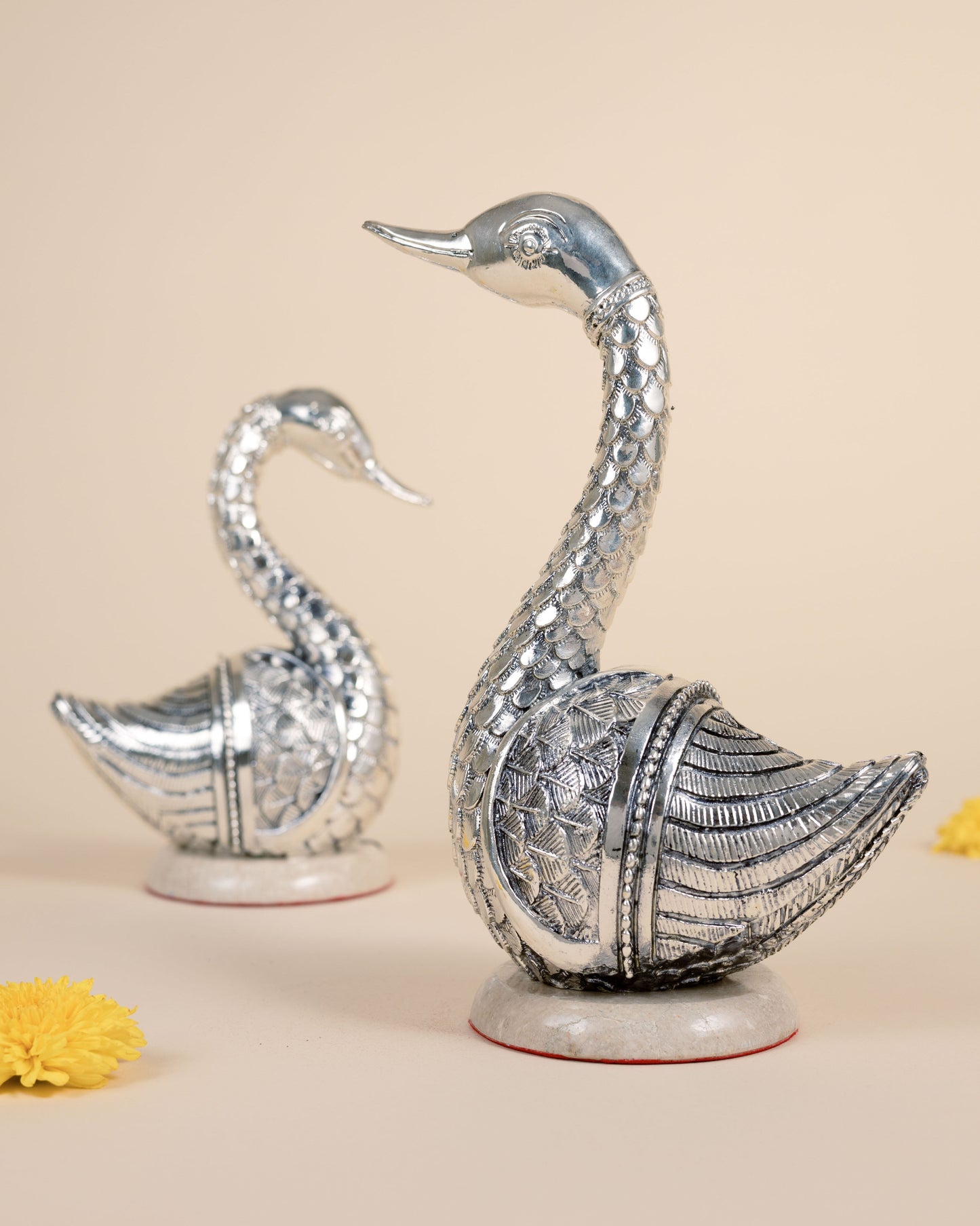 Pure Silver Swan Statues for Luxury Decor