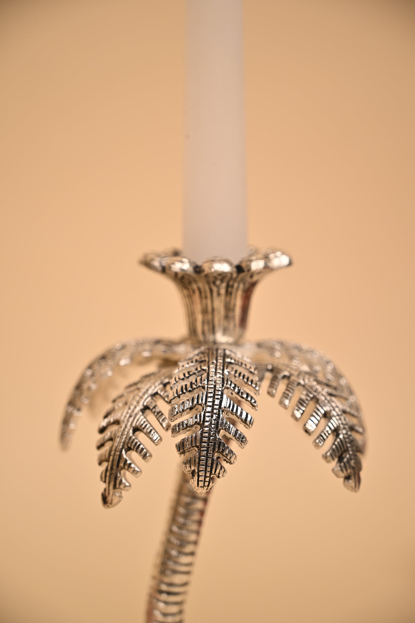 German Silver Palm Tree Candle Stand – Handcrafted Decorative Taper Candle Holder for Home & Festive Decor