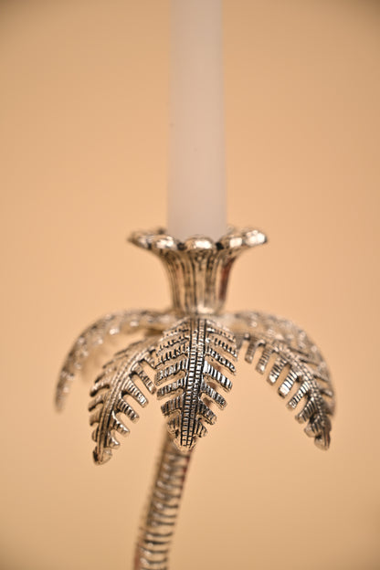 German Silver Palm Tree Candle Stand – Handcrafted Decorative Taper Candle Holder for Home & Festive Decor