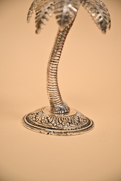 German Silver Palm Tree Candle Stand – Handcrafted Decorative Taper Candle Holder for Home & Festive Decor