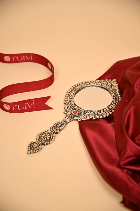 German Silver Vintage Hand Mirror with Ornate Floral Handle – Handcrafted Decorative Vanity Mirror