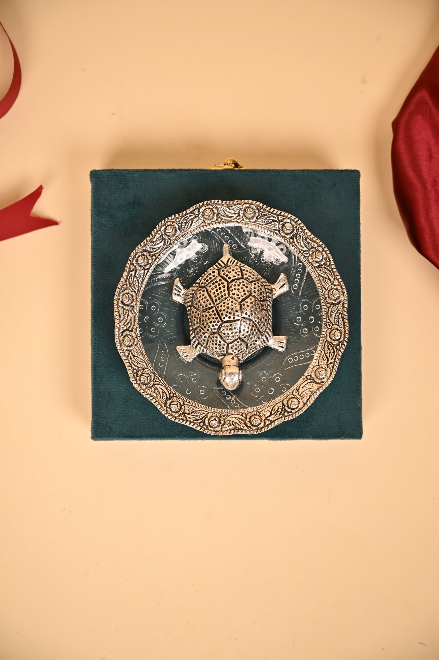 German Silver Tortoise Kumkum Plate with Handcrafted Detailing – Vastu & Pooja Décor
