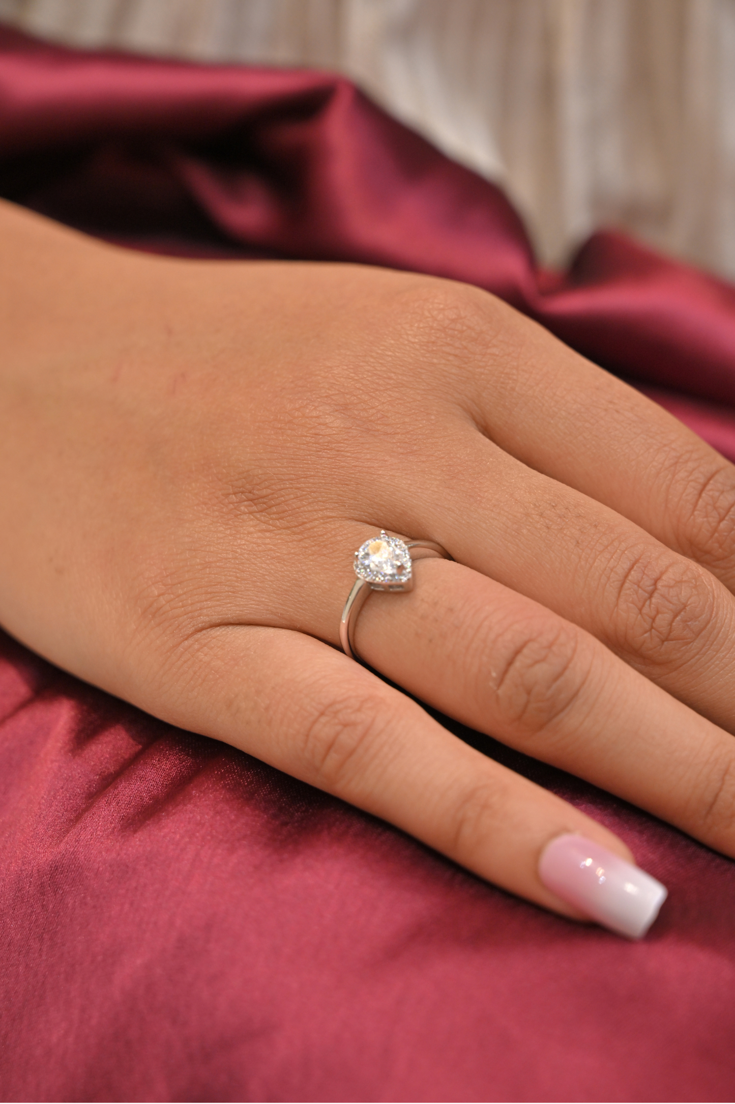 pear solitaire silver ring