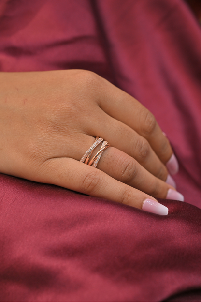 925 Silver Rose Gold Criss Cross Ring