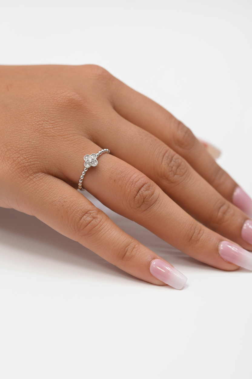925 silver clover sparkle ring