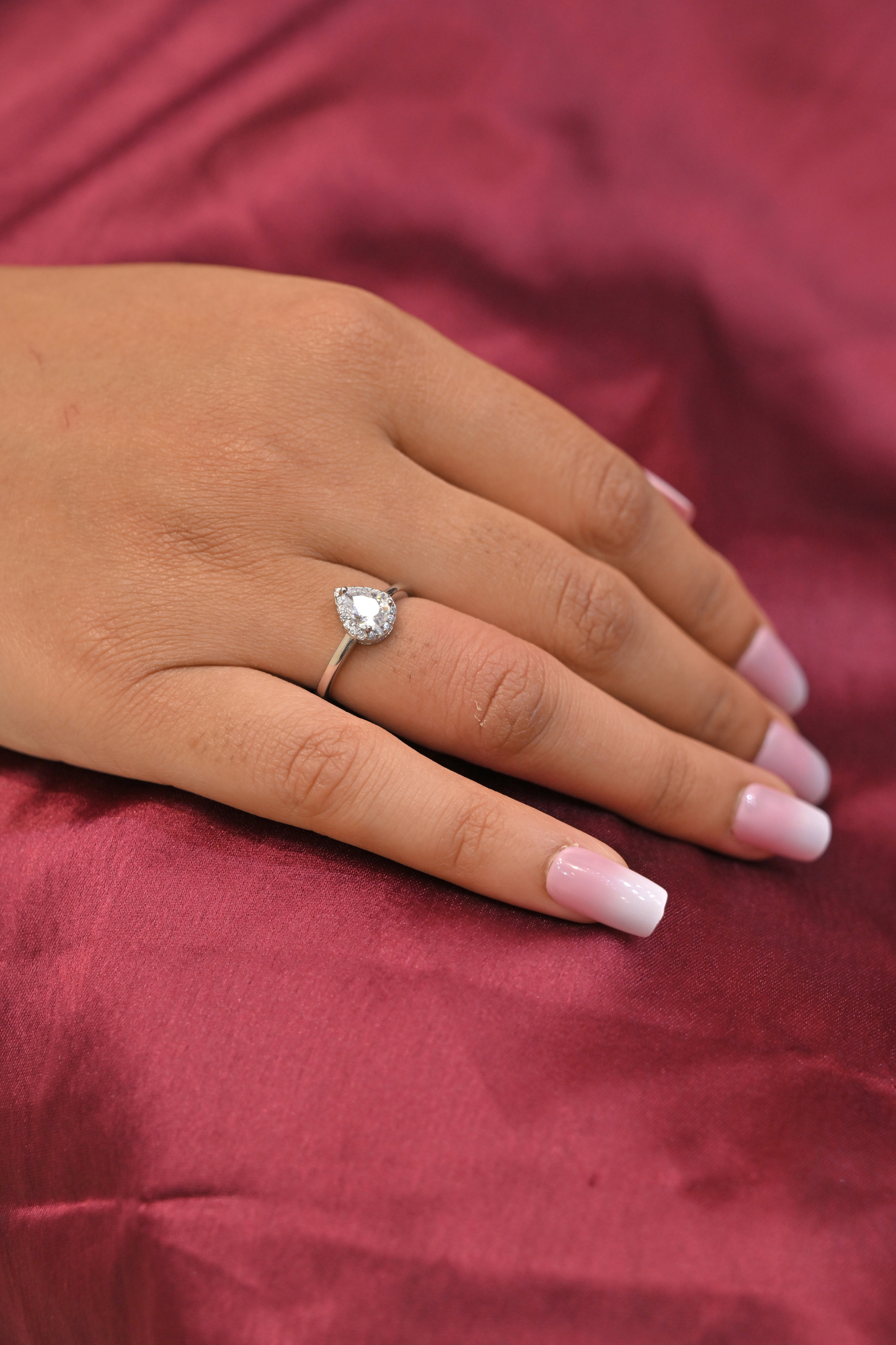 pear solitaire silver ring