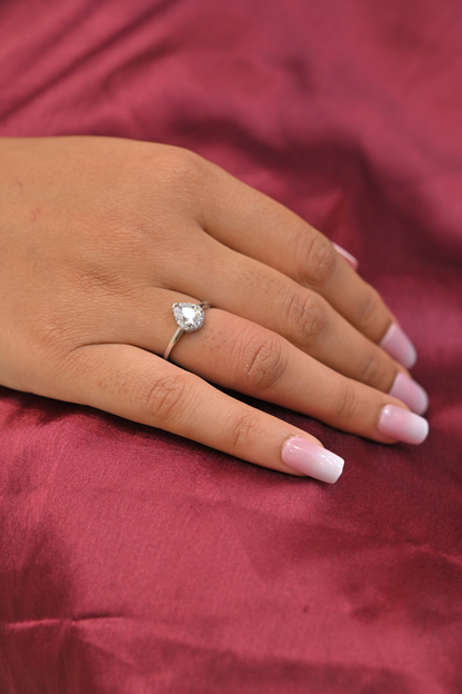 Pear Solitaire Silver Ring