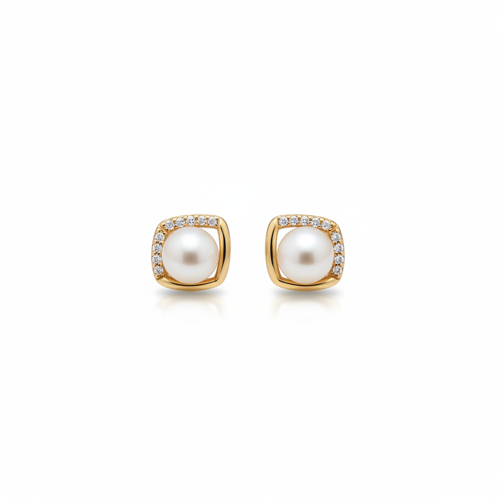 925 silver rose gold pearl stud earrings