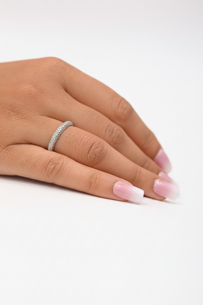 925 Silver Triple Row CZ Eternity Ring – Size 5
