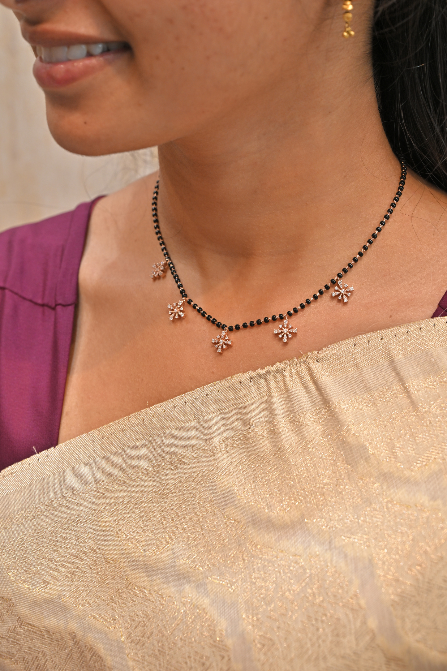 silver floral charm mangalsutra necklace