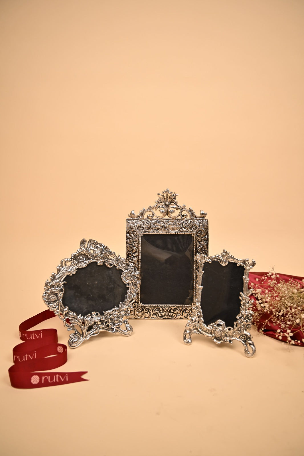 Silver Plated Handcrafted Photo Frame Set of 3 – Timeless Elegance for Home Décor & Gifting | Rutvi India