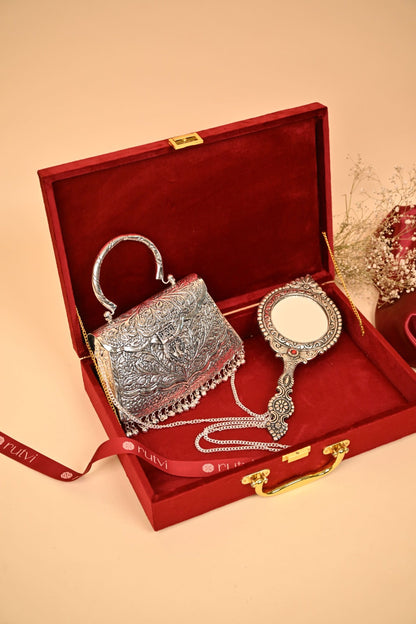 Premium Silver Plated Purse & Mini Mirror Combo