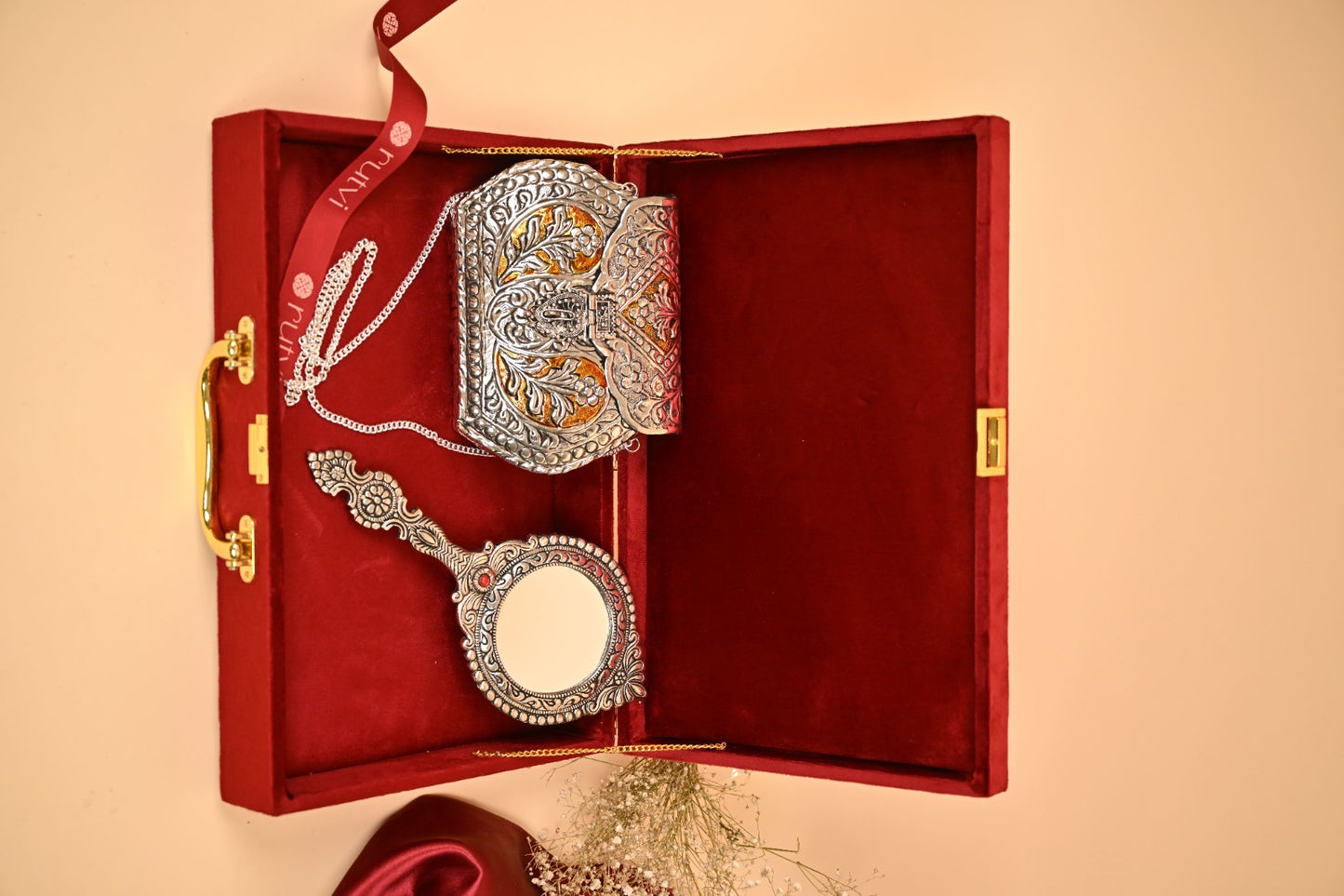 Premium Silver Plated Purse & Mini Mirror Combo